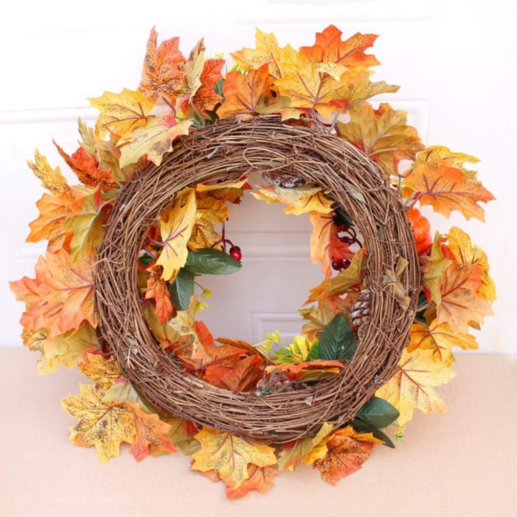 Christmas Wreath Thanksgiving Harvest Festival Wreath Autumn Decoration Wreath Simulation Maple Pine Cone Wreath