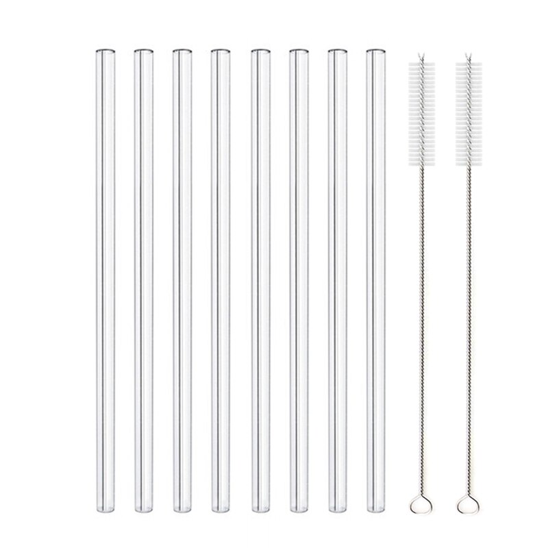 Paille en verre transparente pour toute boisson,accessoire sain, réutilisable et , pour Smoothies, cocktails, livré avec brosse de nettoyage, 200x8mm: 8pcs Straight