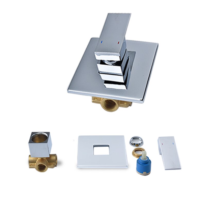 Square Solid Brass Hand Held Shower Head With Wall Connector and Hose Set Bathroom Concealed Valve Chrome Plating Shower Faucet: Normal Valve only