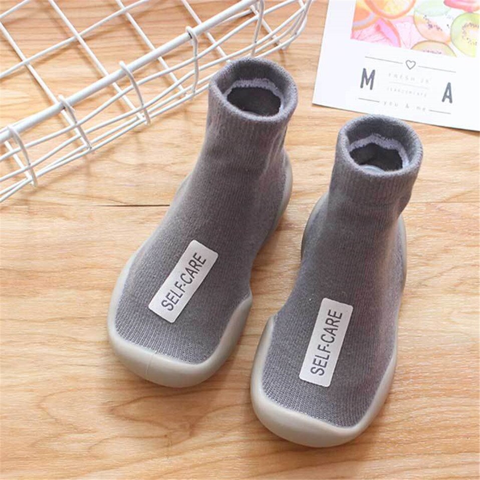Unisex Baby Shoes First Shoes Baby Walkers Toddler First Walker Baby Girl Kids Soft Rubber Sole Baby Shoe Knit Booties Anti-slip: Gray / 13-18M