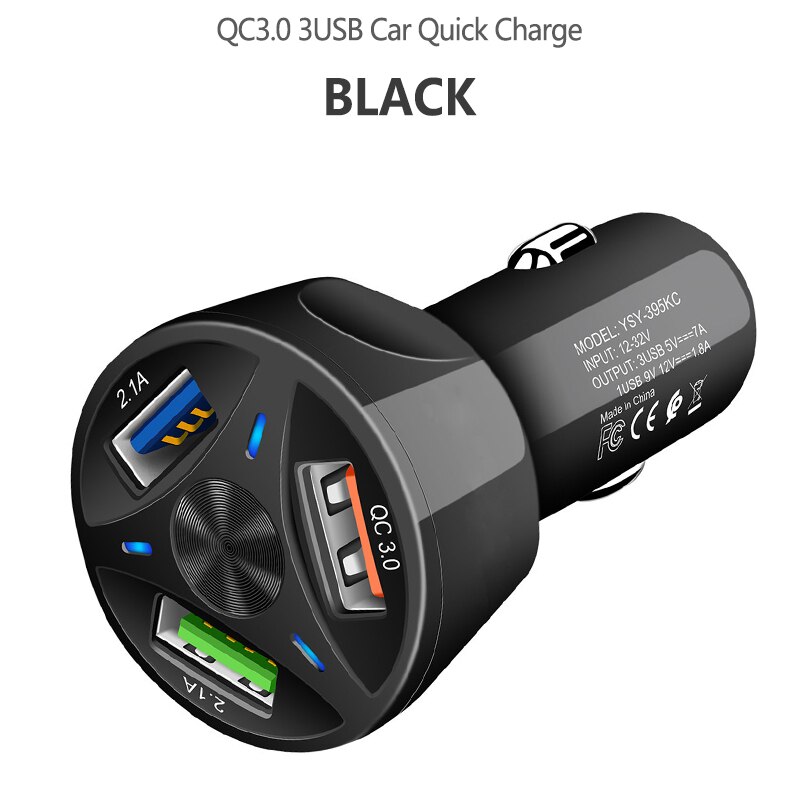 3.0 4.0 Car Quick Charger Auto USB QC3.0 Fast Charging Splitter Universal for iPhone Samsung Huawei Mobile Phone Car Chargers: Black