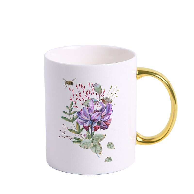 Cartoon ceramic cup mug Blue elf flower pattern coffee mug home drinking cup milk juice breakfast cup KTZW-031: KTZW-031-B