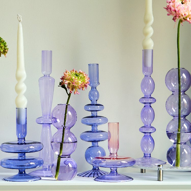 Bougeoirs en verre lilas fleuris, bougeoirs pour centre de Table de mariage, décoration de maison nordique, de noël