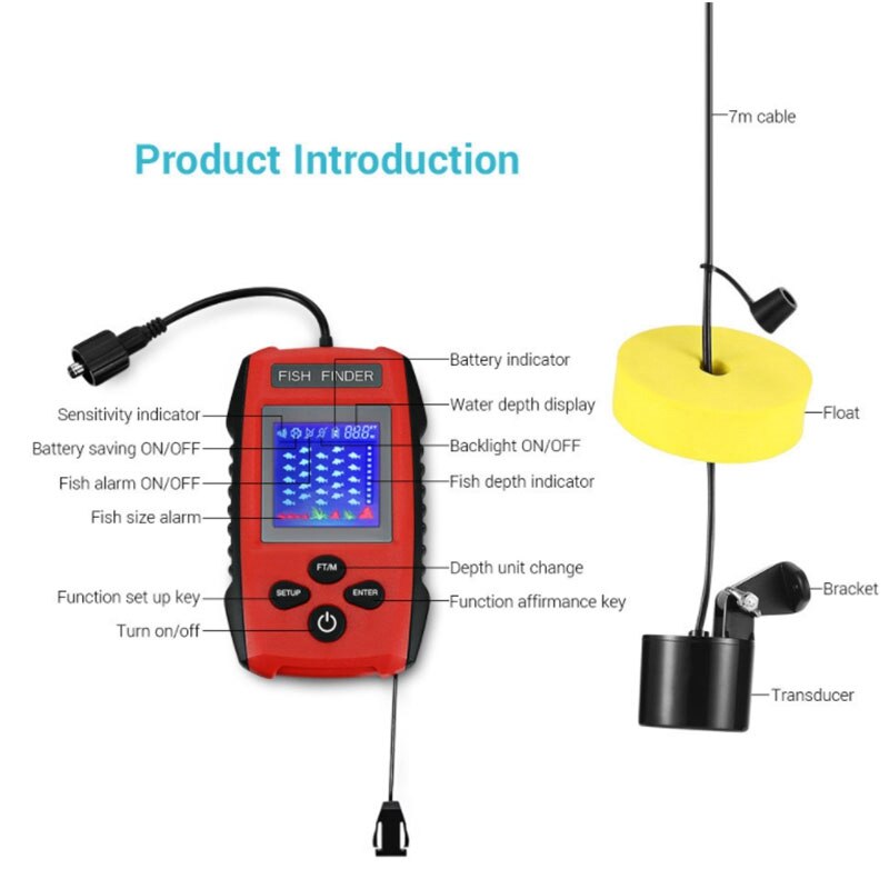 Portable Fish Finder Echo Sounder Sonar Lcd Echo Sounders Fishfinder Echo Sounder for Fishing Cable Sonar Fish Finder