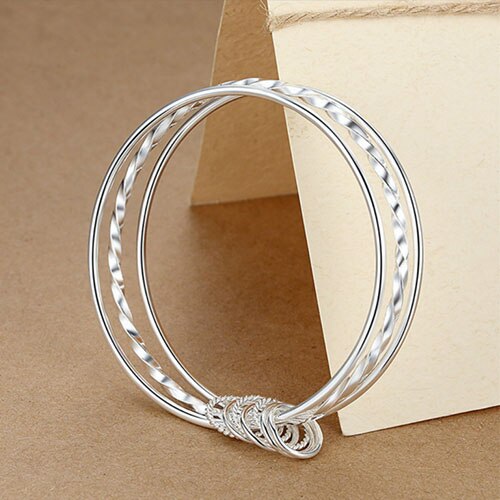 Offerta speciale Hot new 925 Sterling Silver fine tre cerchi bangle for women Fashion Party wedding Jewelry regali di natale