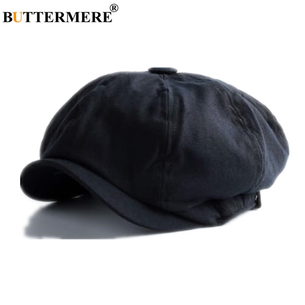 BUTTERMERE Men Newsboy Cap Vintage Cotton Octagonal Ascot Cap Buck Ham Black Male Spring Summer Ivy Flat Cap