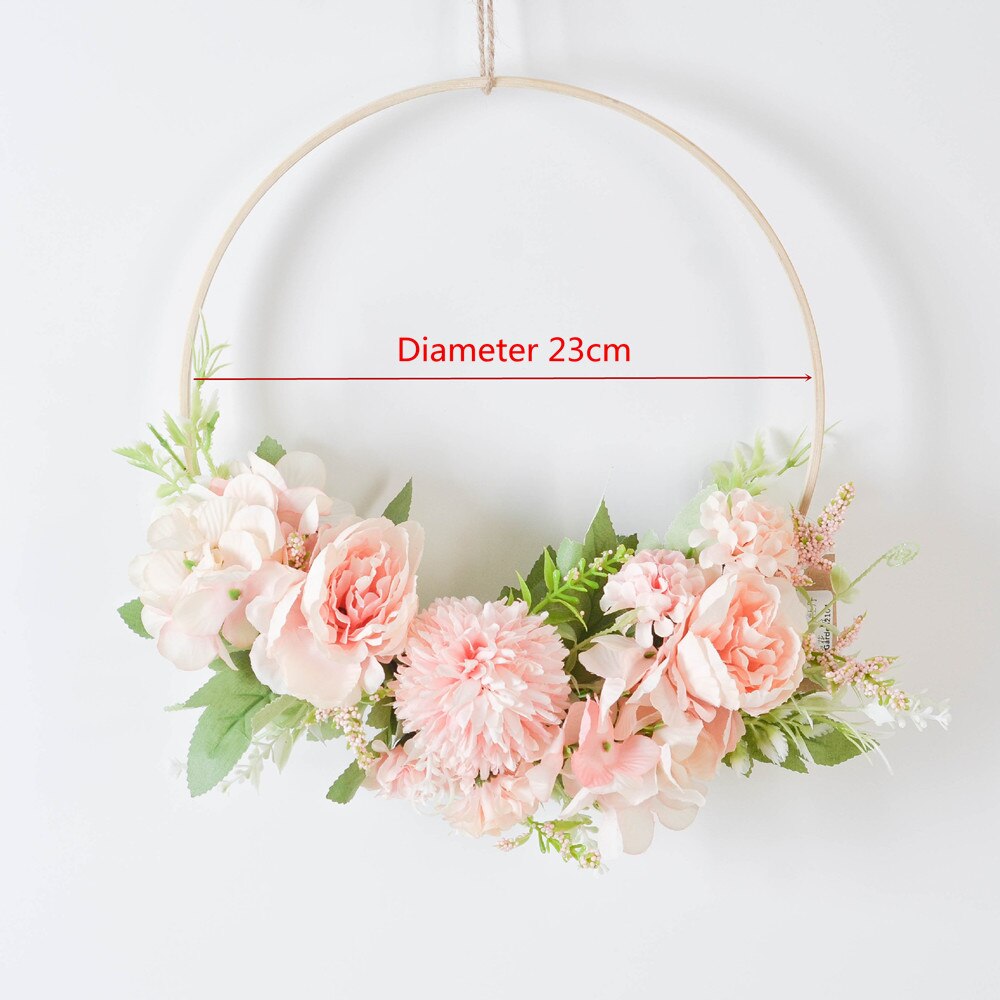 Cilected Hydrangea Eucalyptus Garland Wooden Wall Hanging Decoration Artificial Flower Garland Hoop Wreath For Wedding Backdrop: Color16