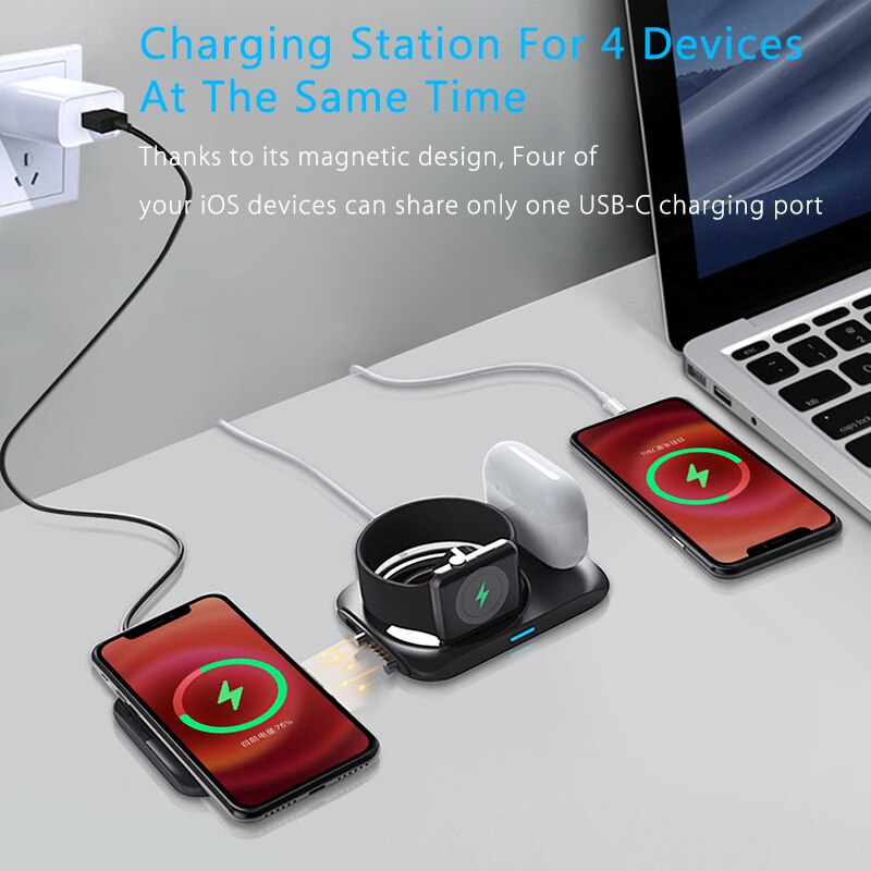 4 in 1 Qi Schnelle Drahtlose Ladestation Magnetische Drahtlose Ladegerät Mehrere Ladung Dock für iphone 12 Apfel Uhr Airpods Profi