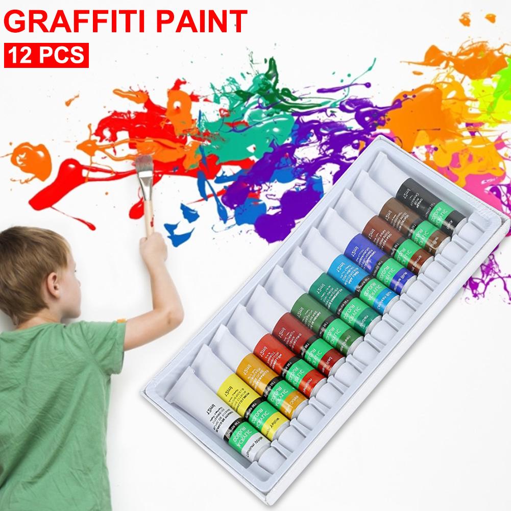 Diy 12- farver 12ml akryl maling sæt lyst sikkert graffiti malesæt til voksne børn gør det selv male sæt