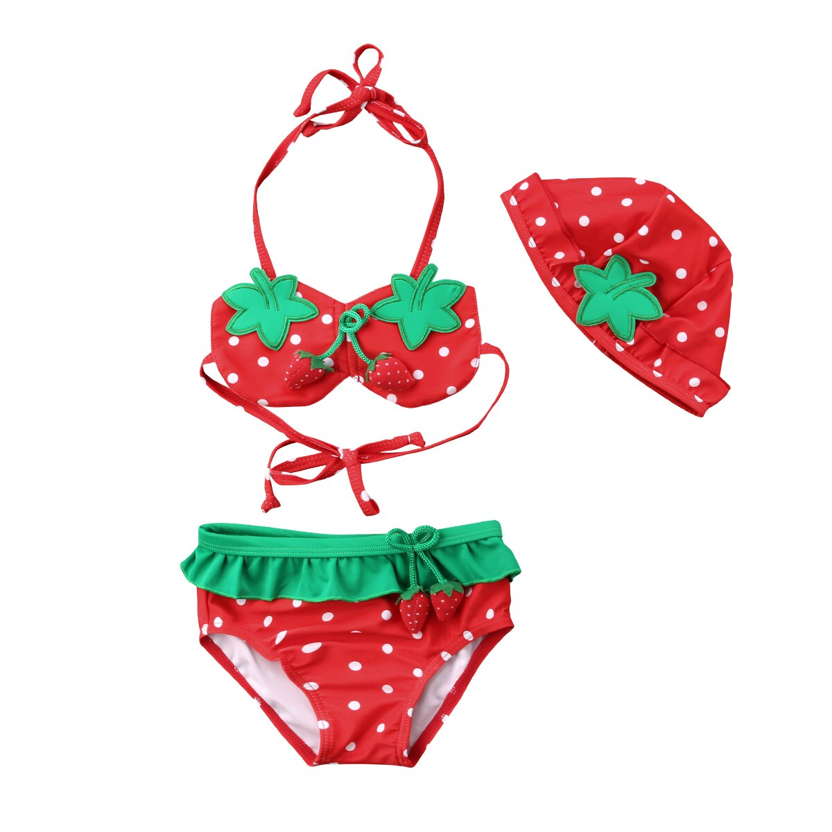 Baby pige jordbær trykt ruffet bikini tankini sæt med hat børn sommer strand to stykker badedragt badetøj badedragt: 4t