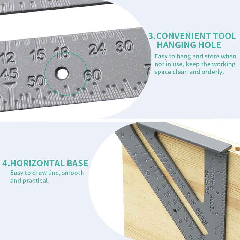 7 "trekant lineal tømrer firkantet hastighed firkantet layout værktøj måleværktøj trekant firkant lineal aluminiumslegering