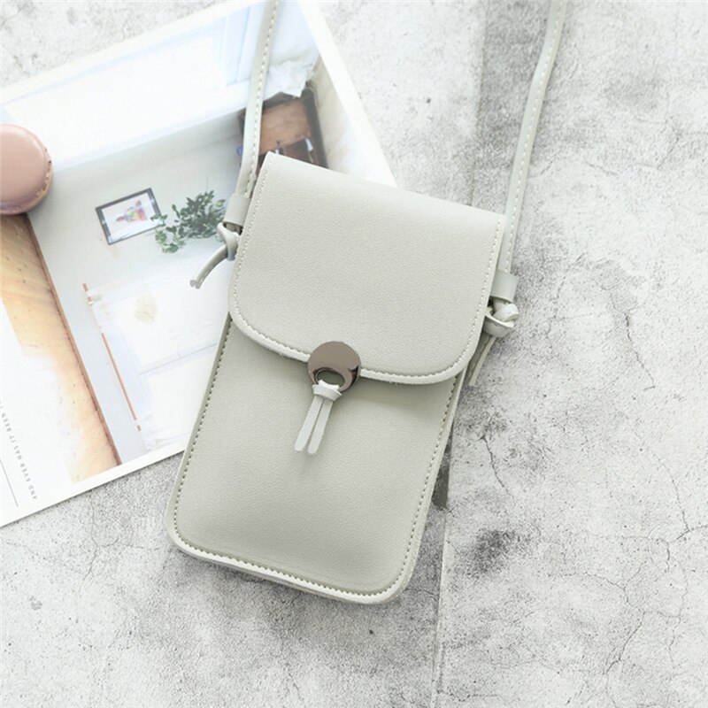 Touch screen mobiltelefon taske smartphone tegnebog kvast læder skulderrem håndtaske kvinder taske: Lysegrå