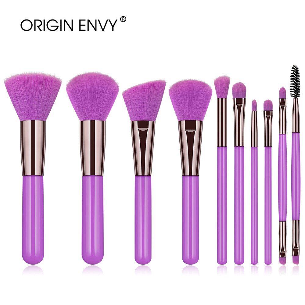 Origin envy 10 stk sminkebørster verktøysett kosmetisk pudder øyenskygge foundation blush blending beauty make up brush maquiagem: 10 stk-lilla