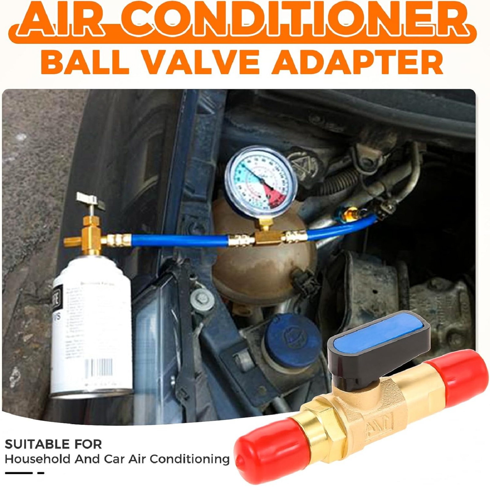 HVAC Refrigerant Straight Shut-Off Ball Valve Connector 1/4" Male SAE Adapter for Adding Liquid and Fluorine To Air Conditioner