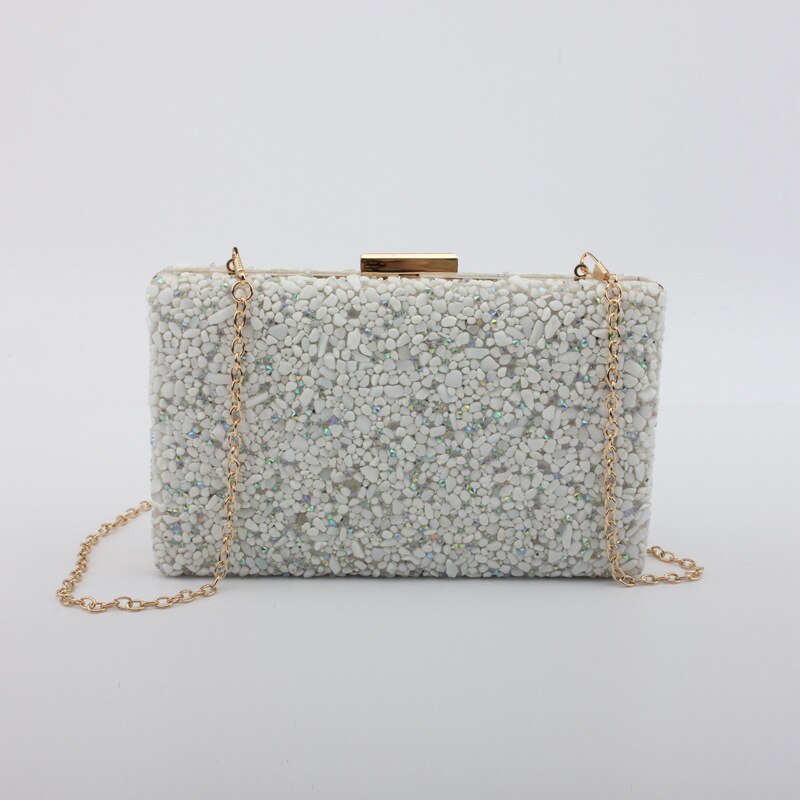 Mode Kleurrijke Kristallen Stenen Clutch Bag Avond Clutch Bags Chain Bruidsmeisje Bag Wedding Party Handtassen Portemonnee Portemonnees: White