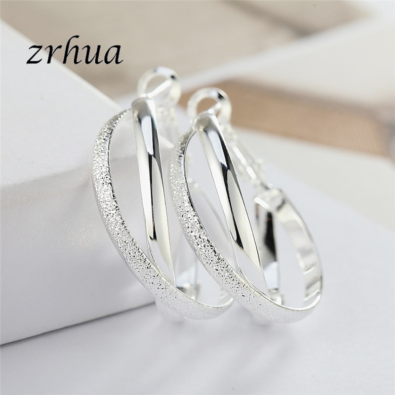 Zrhua klassieke vrouwen houden van hoepeloorbellen voor verloving 925 sterling zilveren sieraden ronde geslepen aaa zirkoon brinco bijo