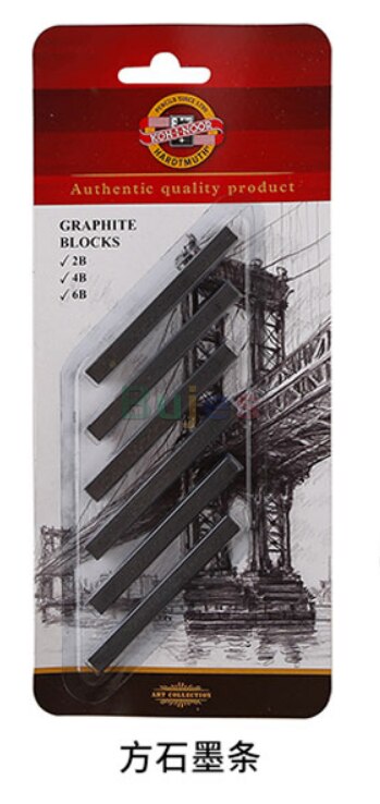 Lot de 6 barres de carbone carrées en graphite, KOH-I-NOOR pièces, pour dessin, croquis, fournitures artistiques professionnelles: 6 Graphite bar
