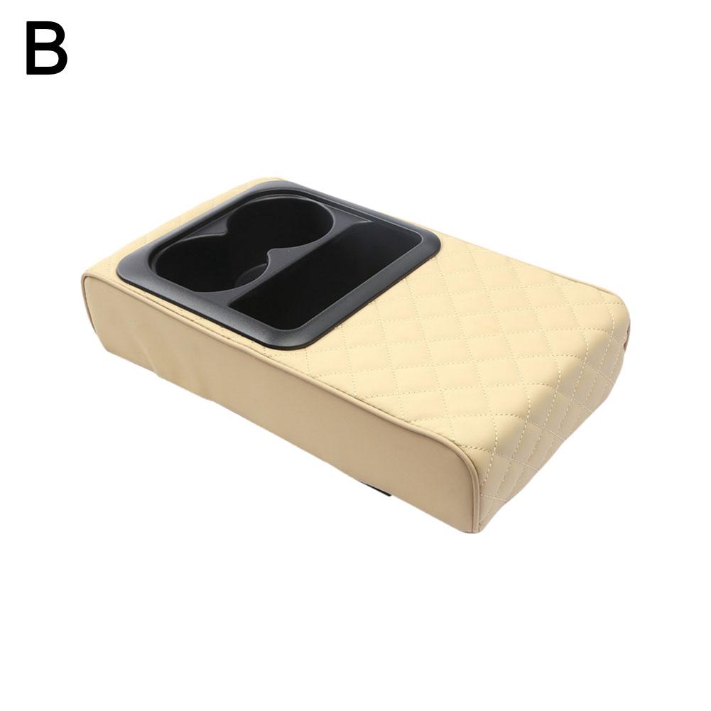Car Center Console Armrest Cushion With Cup Holder PU Leather ABS Armrest Pad Portable Car Amrest Pillow Cover Height Pad: WHITE