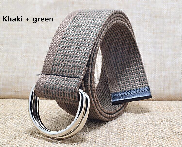 Buitensport casual canvas riem dubbele ringen gesp casual unisex casual canvas tailleband luxe merk: Kakigroen