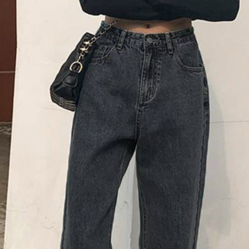 Vaqueros largos de estilo coreano para mujer, ropa de calle Simple y , color negro, liso, Vintage, lavado, para estudiantes, Primavera