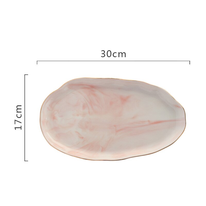 1Pc Glod Marmer Keramische Diner Schotel Plaat Rijst Salade Noedels Soepkom Saus Sushi Vis Plaat Servies Sets Servies: Pink fish plate