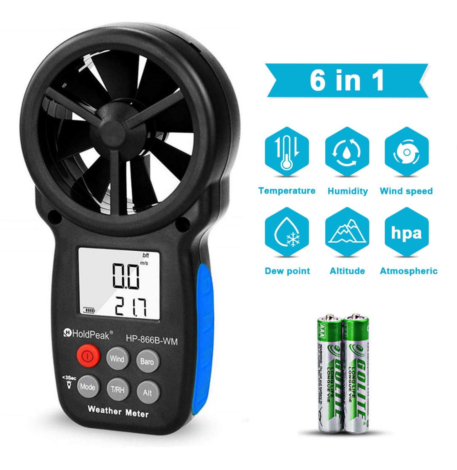 Digital Anemometer 866B-WM Handheld Wind Speed Meter with Back Light LCD Screen for Measuring Wind Speed Temperature humidity
