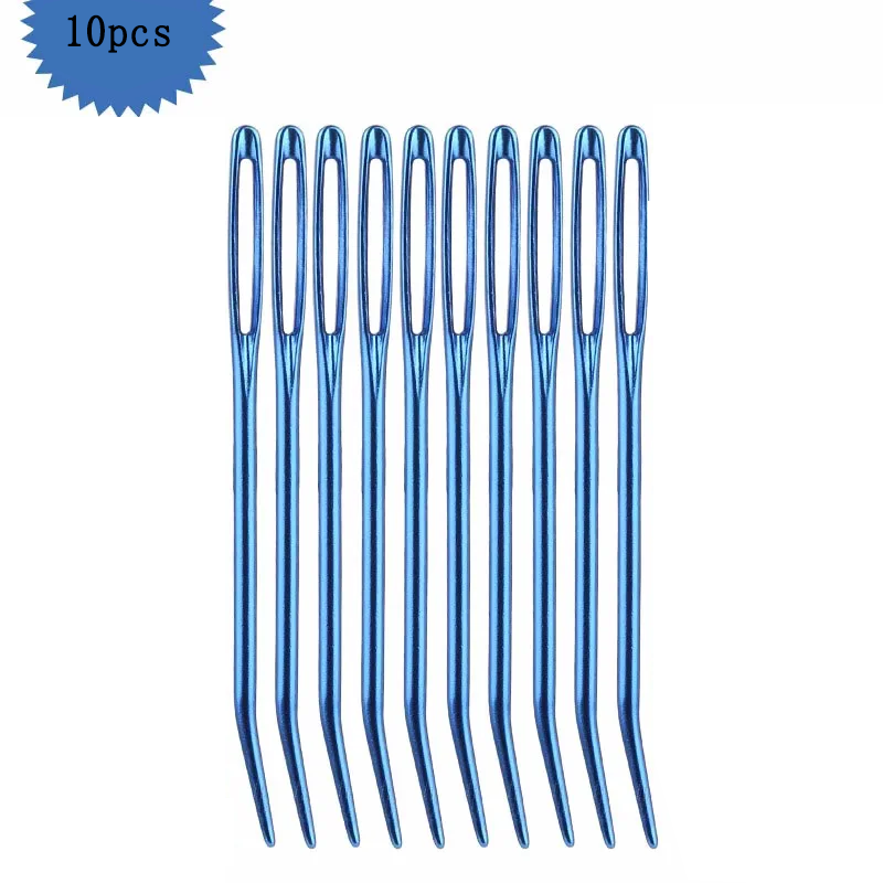 10pcs Yarn Knitting Needles Tapestry Large Eye Curved Tip Needles Sewing Pins Set DIY Household Sewing Tools: Blue