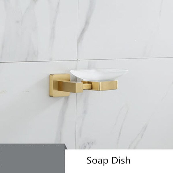 Set de accesorios de baño estante de baño para Oro pulido, toallero, soporte de papel para colgar toallas, soporte para escobillas de baño, accesorios de baño: soap dish