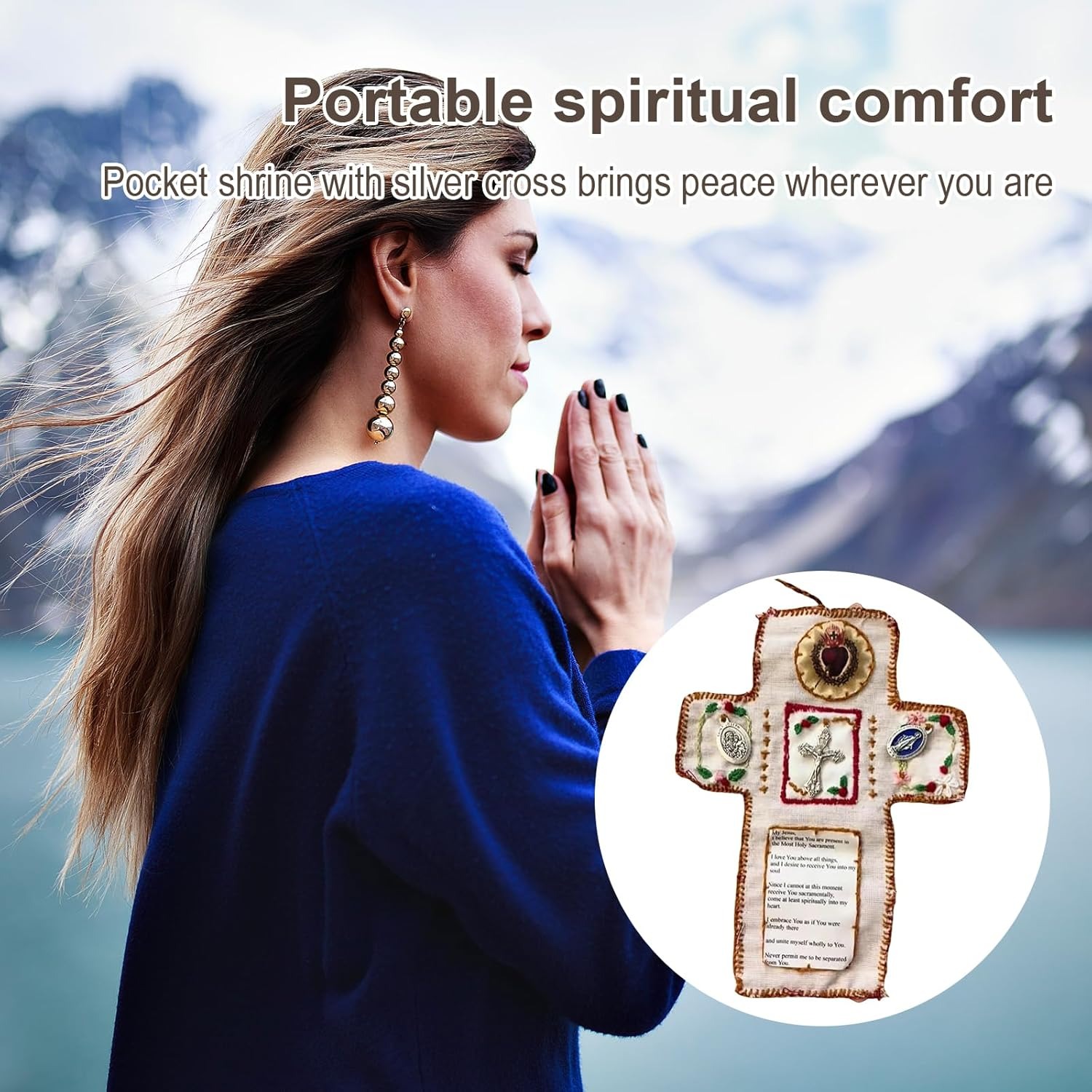 Pocket Shrine with Silver Cross Included Inside, Mini Prayer Quilt with Cross Inside, Encouragement Christian Spiritual