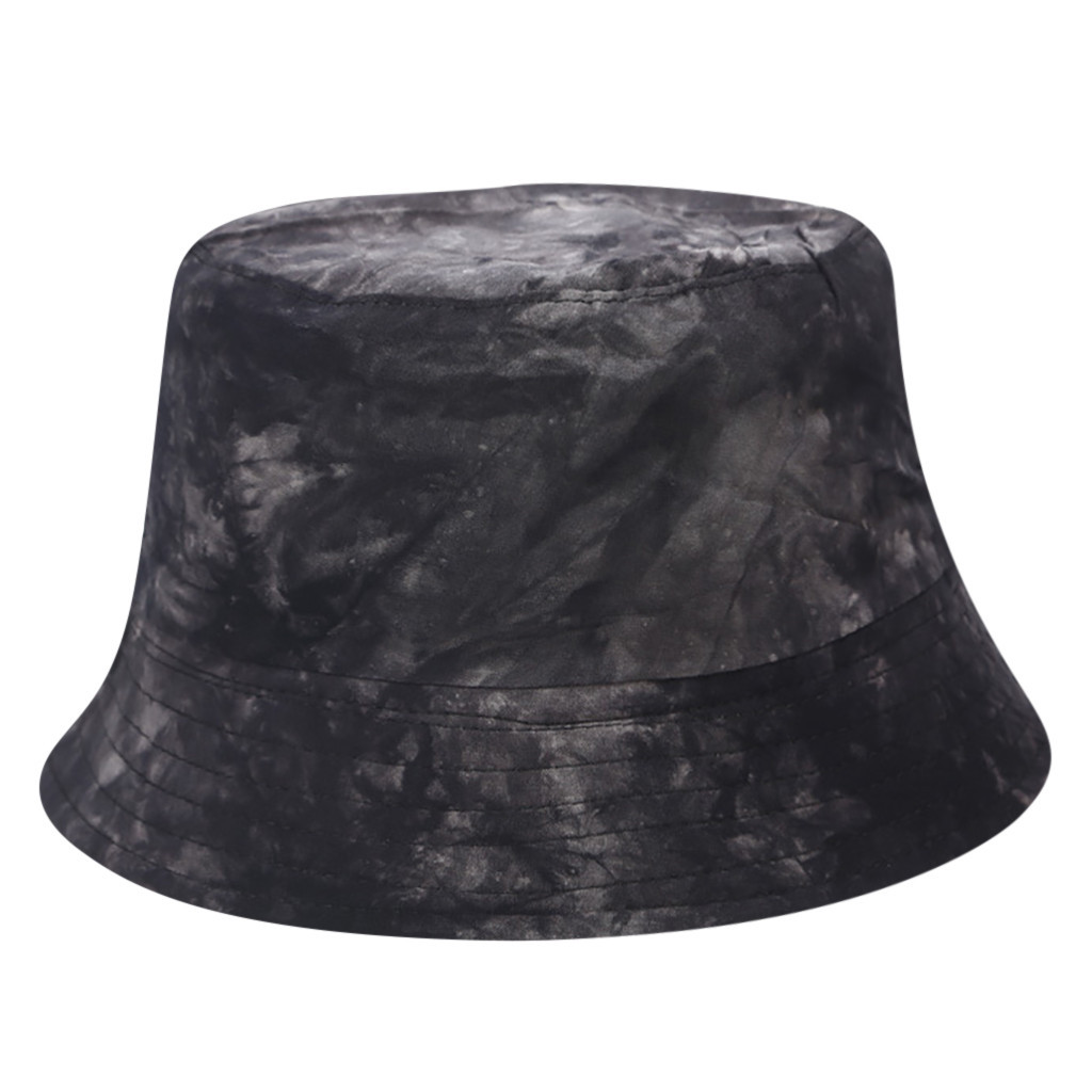 Vrouwen Tie Dye Emmer Hoed Unisex Solid Dunne Katoenen Visser Hoed Vrouwelijke Festival Zomer Anti-Uv Cap Strand Bescherm Hoeden # D: Black