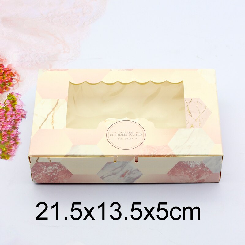 20Stck Papier Kasten Mit Fenster Rosa Marmor Hochzeit Party essen Verpackung Süssigkeit Hochzeit Karton Kuchen Boxen valentinstag Schild: groß