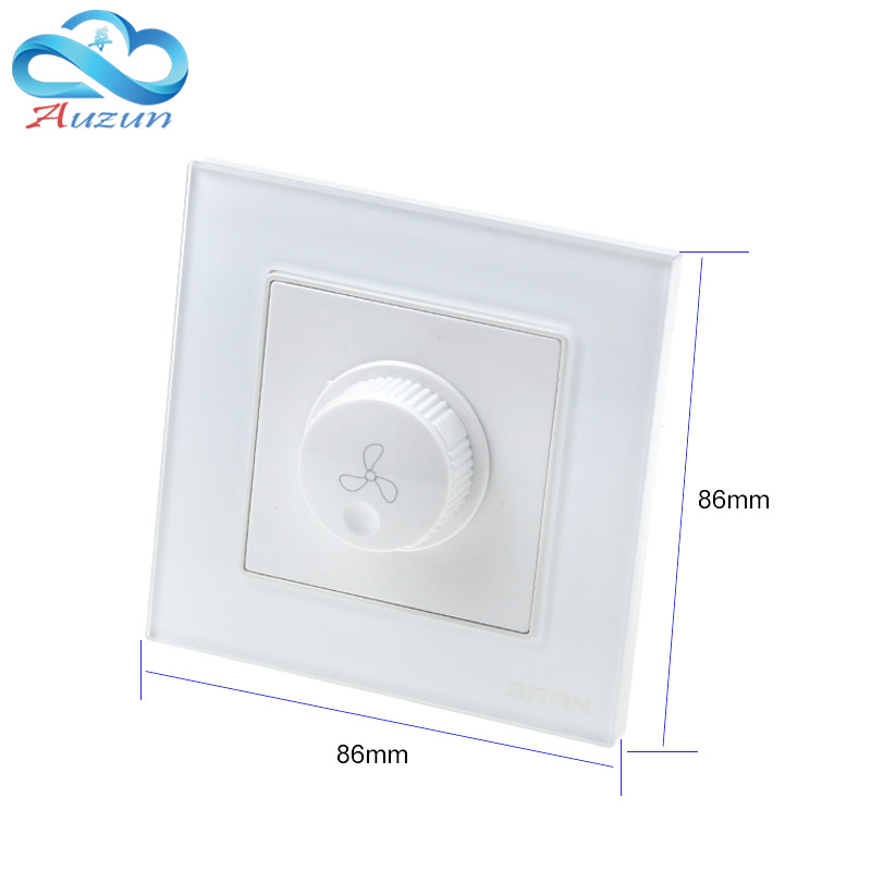 Muur speed reguleren fan switch 220 V gehard glas roestvrij stalen paneel type 86