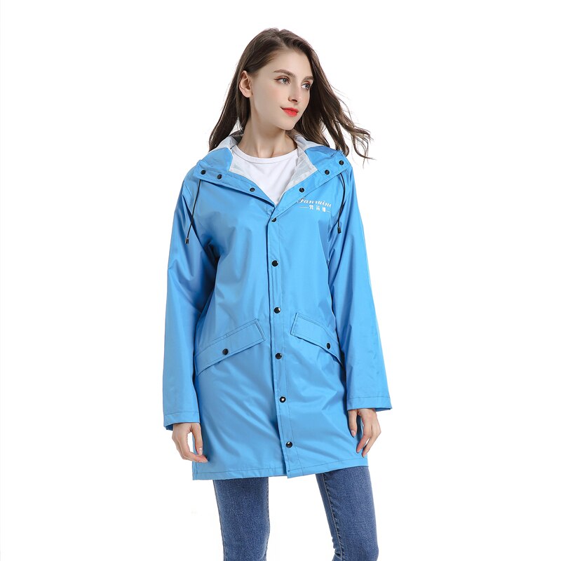 Gul lång regnkappa vuxen utomhuskappa resor vandring regnkappa vindjacka vattentät regnponcho tjockare capa de chuva: Himmelsblå / Xxl