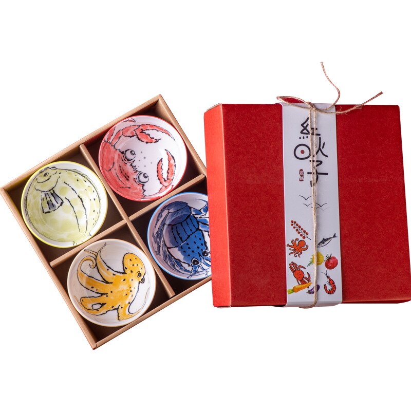 Japanese Ceramic Tableware Set Box Rice Soup Noodle Salad Bowl Seasoning Small Bowl Hand-painted Underglaze Candy Bowl