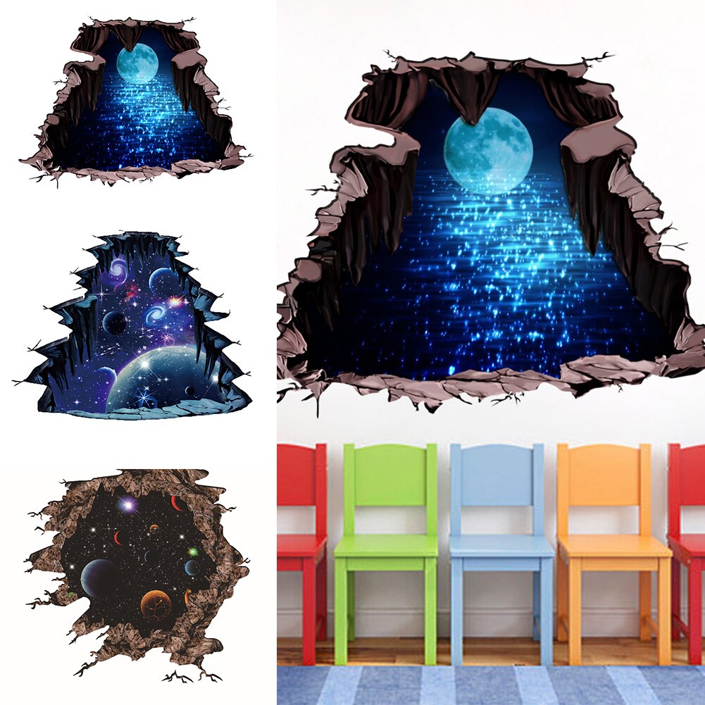 3d planet moon star sky selvklæbende gennembrud wallsticker soveværelse indretning
