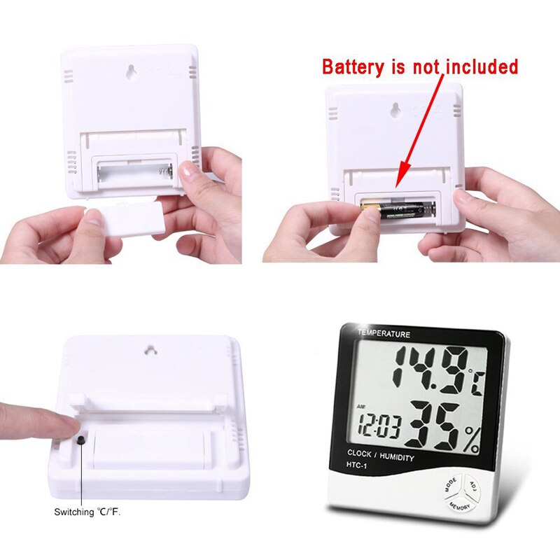 MOSEKO termómetro Digital LCD de alta precisión estación meteorológica higrómetro temperatura electrónica interior medidor de humedad reloj HTC-1