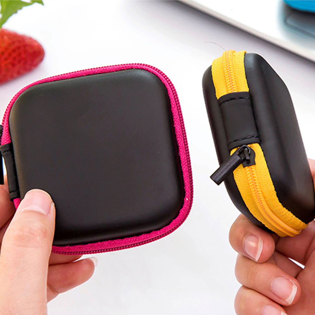 Mini Rits Hard Headphone Case Draagbare Oordopjes Pouch Box Pu Leer Oortelefoon Opbergtas Beschermende Usb Kabel Organizer