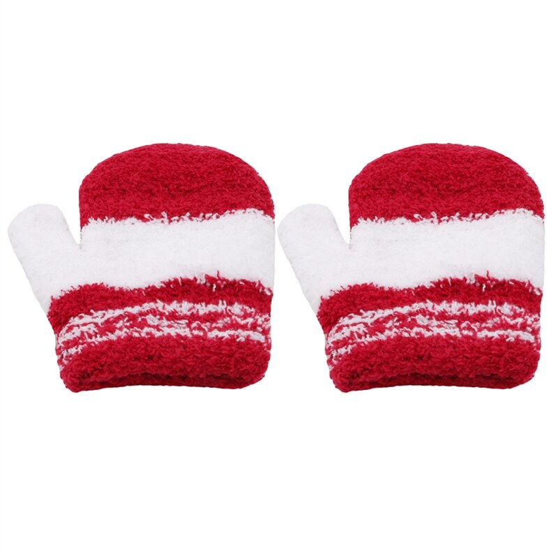 Children's Warm Coral Velvet Gloves Winter Keep Warm Knitted Full Rope Finger Outdoor Gloves: red-white
