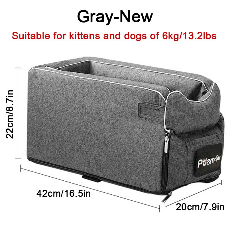Asiento de coche portátil para mascotas, compartimento de reposabrazos para coche, cama Perrera de refuerzo, antideslizante, para perros pequeños, gatos y viajes: Gray-New