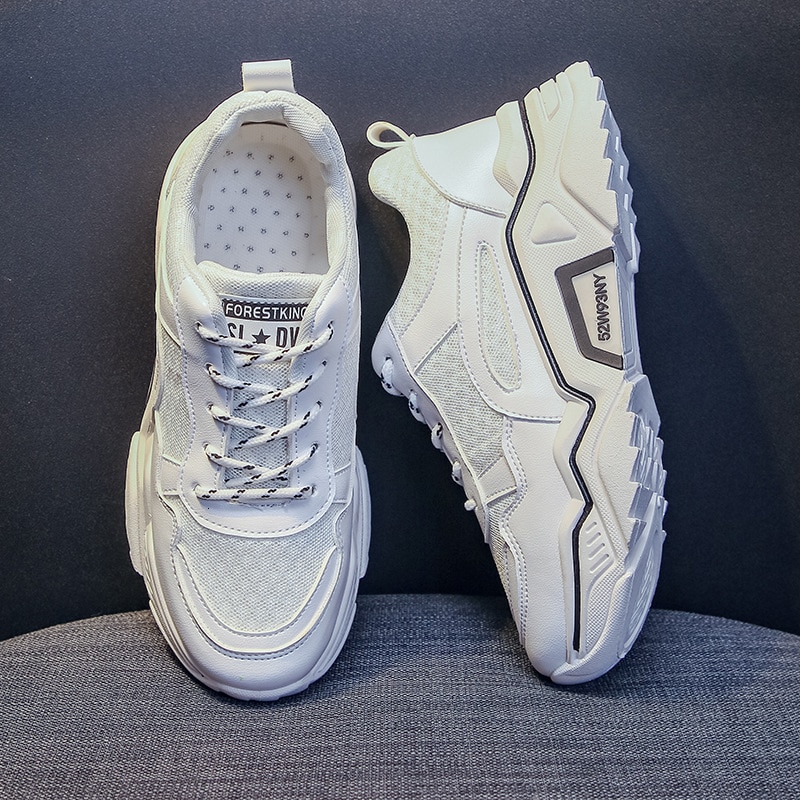 Kvinnors clunky sneakers höjdökning grön gul vit färg tjock sula air mesh kvinna vardagsskor