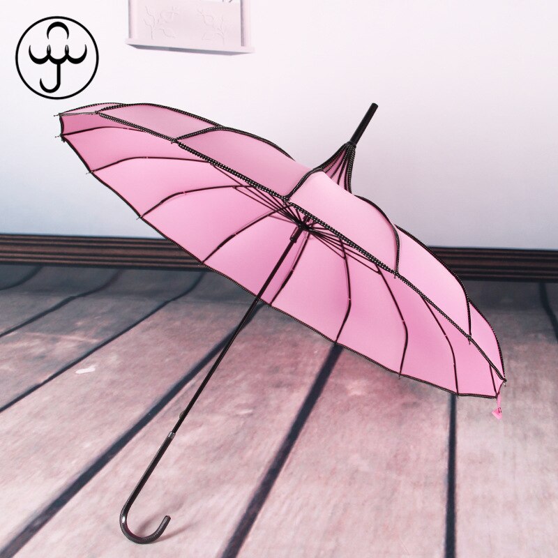 Pagode paraply single point indpakket lang skaft prinsesse solskærm frisk fotografering retro solrig paraply: Lyserød