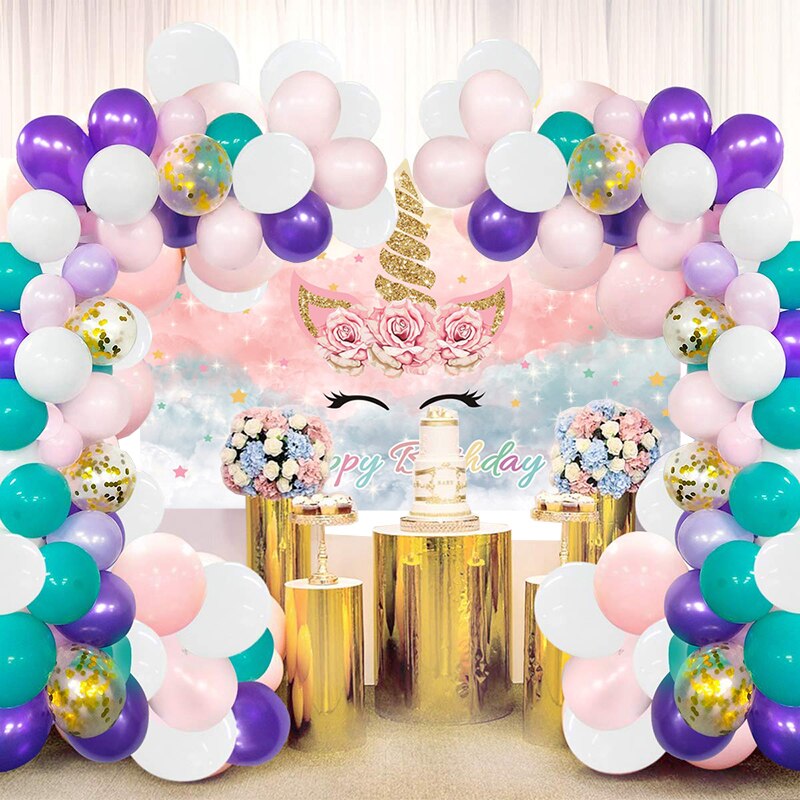 4X2.6Ft Rainbow Unicorn Backdrop Pink Floral Unicorn Birthday Party Theme Decoration Photography Background Photo Booth Supplies