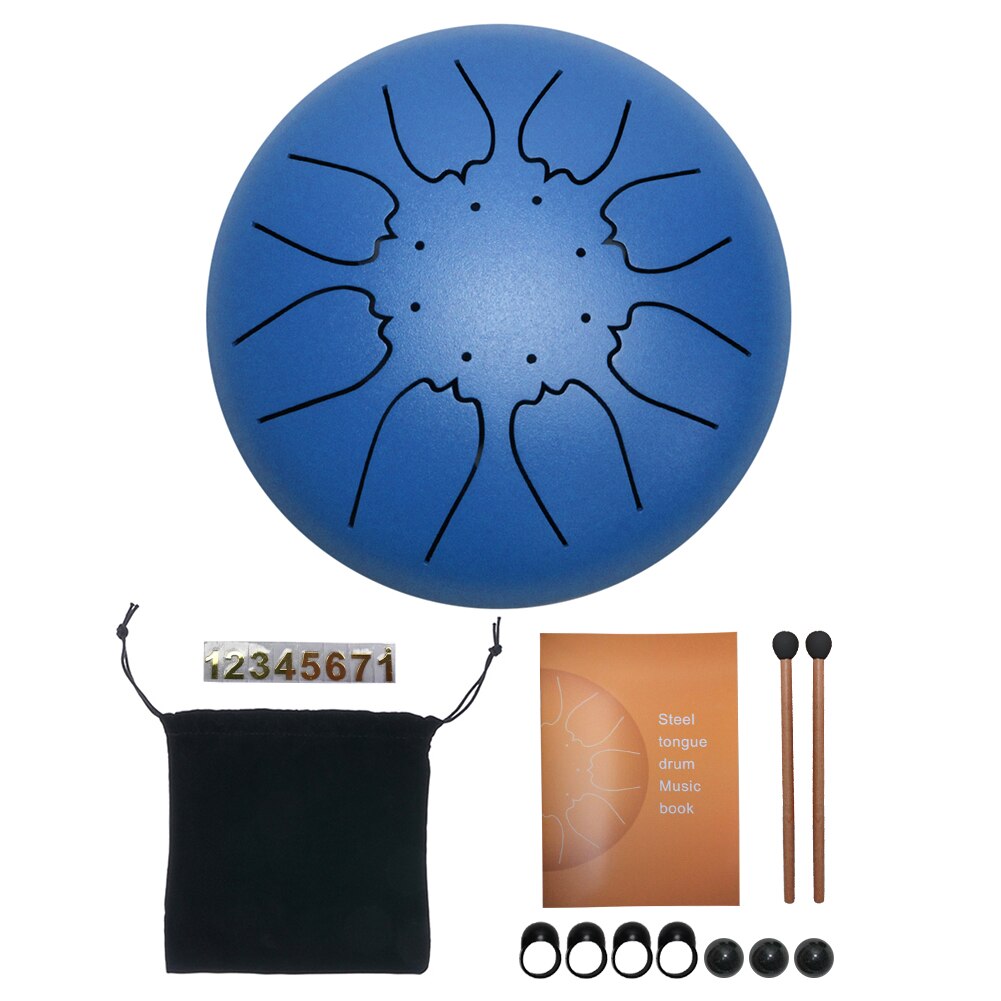 Steel Tongue Drum Set 6 inch 8 Tune Handpan with Drumstick Carrying Bag Music Lovers Playing Instruments Accessories: Blue