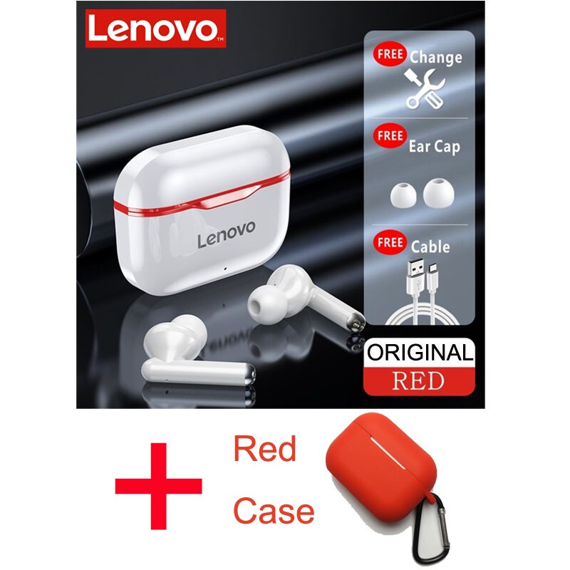 Lenovo LP1 TWS Bluetooth V5.0 auricolari 3D Stereo sport cuffie Wireless con doppio microfono auricolare auricolare per IOS Android: LP1 Red Case Red