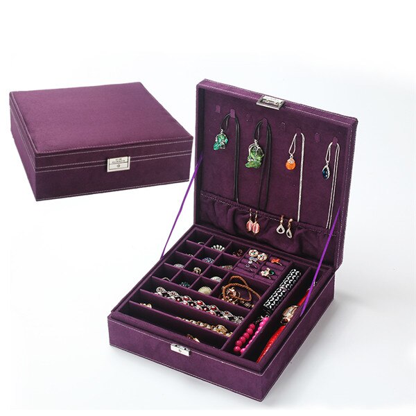 Sieradendoos met dubbele laag flanel in europese stijl, houten koreaanse prinsessenhuis met slotdecoratie, make-up opbergdoos voor vrouwen: 5
