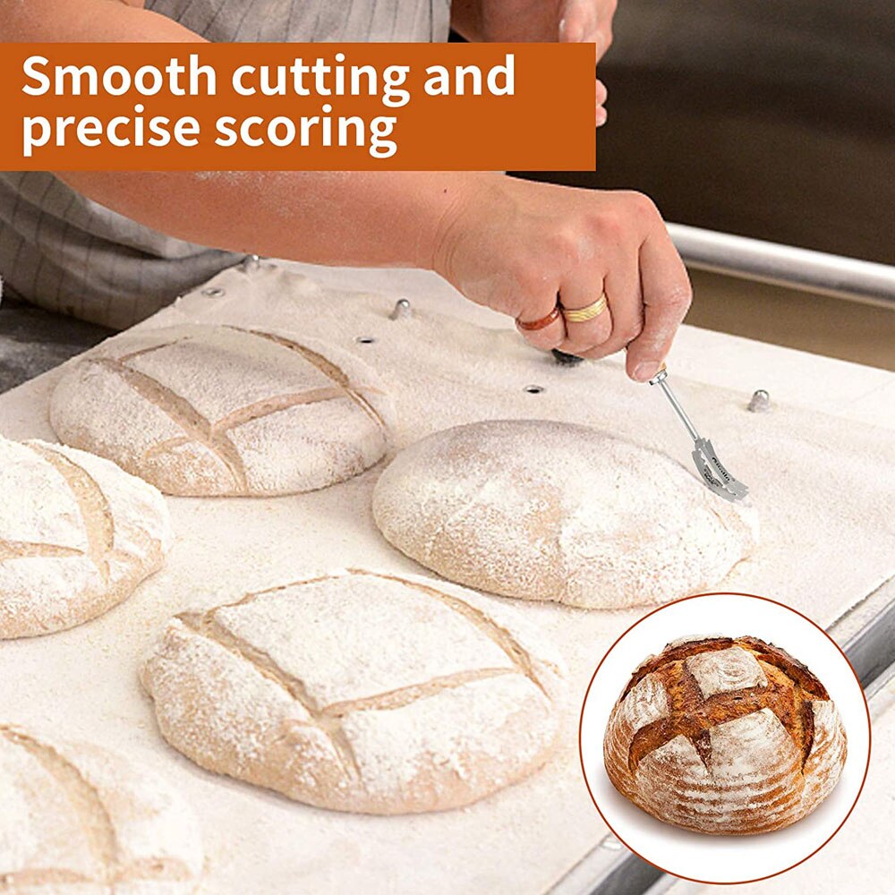 Bread Lame Dough Scoring Knife Dough Making Slasher Tool Breads Cutting Scraper Baking Knife Cutter with Blades Arc Curved Knife