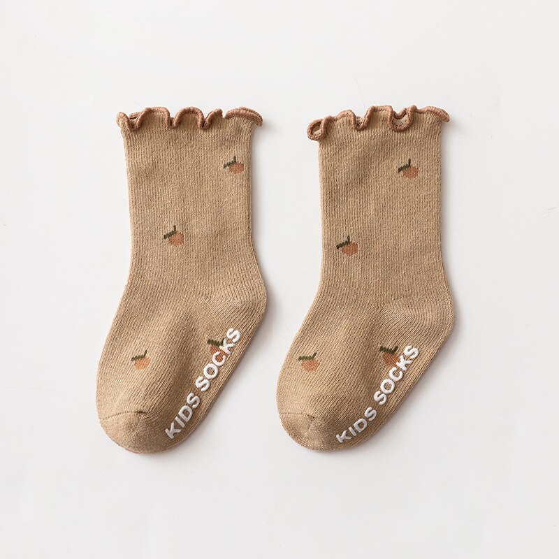 Calcetines de algodón suave con encaje rizado para bebé, medias de silicona con estampado de flores bonitas, antideslizantes para otoño e invierno, para recién nacidos, artículos para niños de 0 a 5 años: 2 / M 1-3 years old