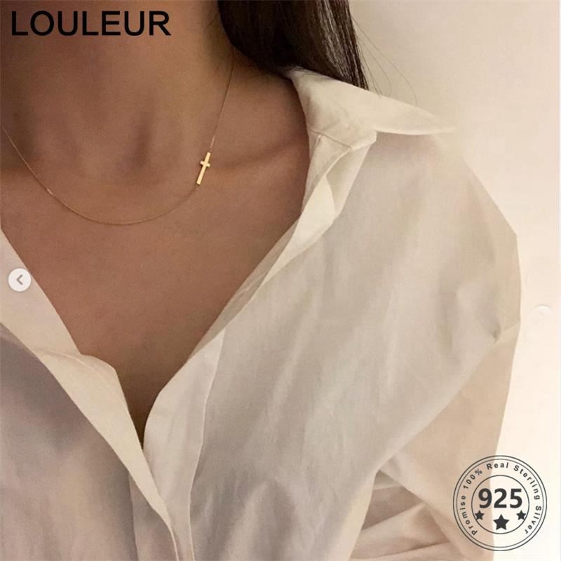 Gargantilla Louleur hecha a mano, collar de plata 925 para mujer, collar de Cruz de Oro minimalista de para , joyería fina femenina