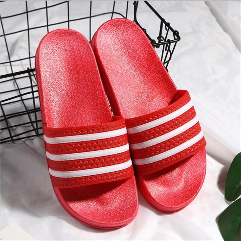 Unisex sommerstribede hjemmesko herre strandtøfler skridsikre badeværelsessandaler dame eu str. 35-44 herre/kvinder slides klipklapper: Rød / 8.5