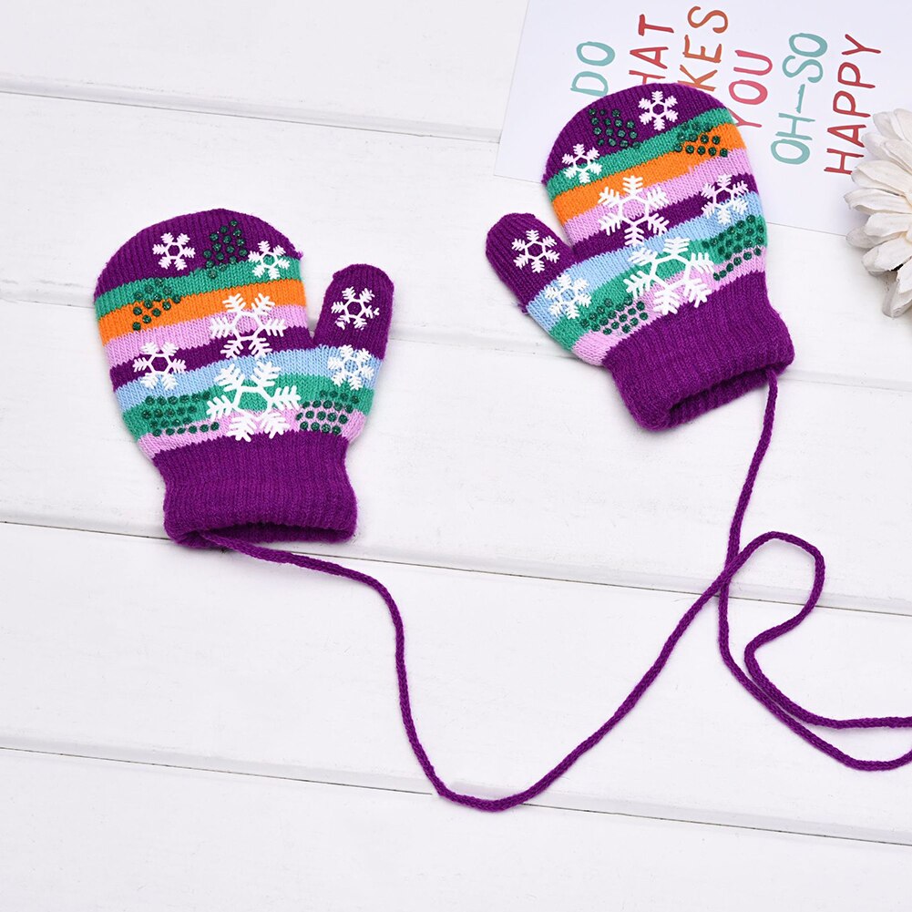 Winter Children's Warm Gloves for Baby Boys Girls Christmas Gloves Mittens Cute Knit Warm Finger Covered With Lanyard Kids